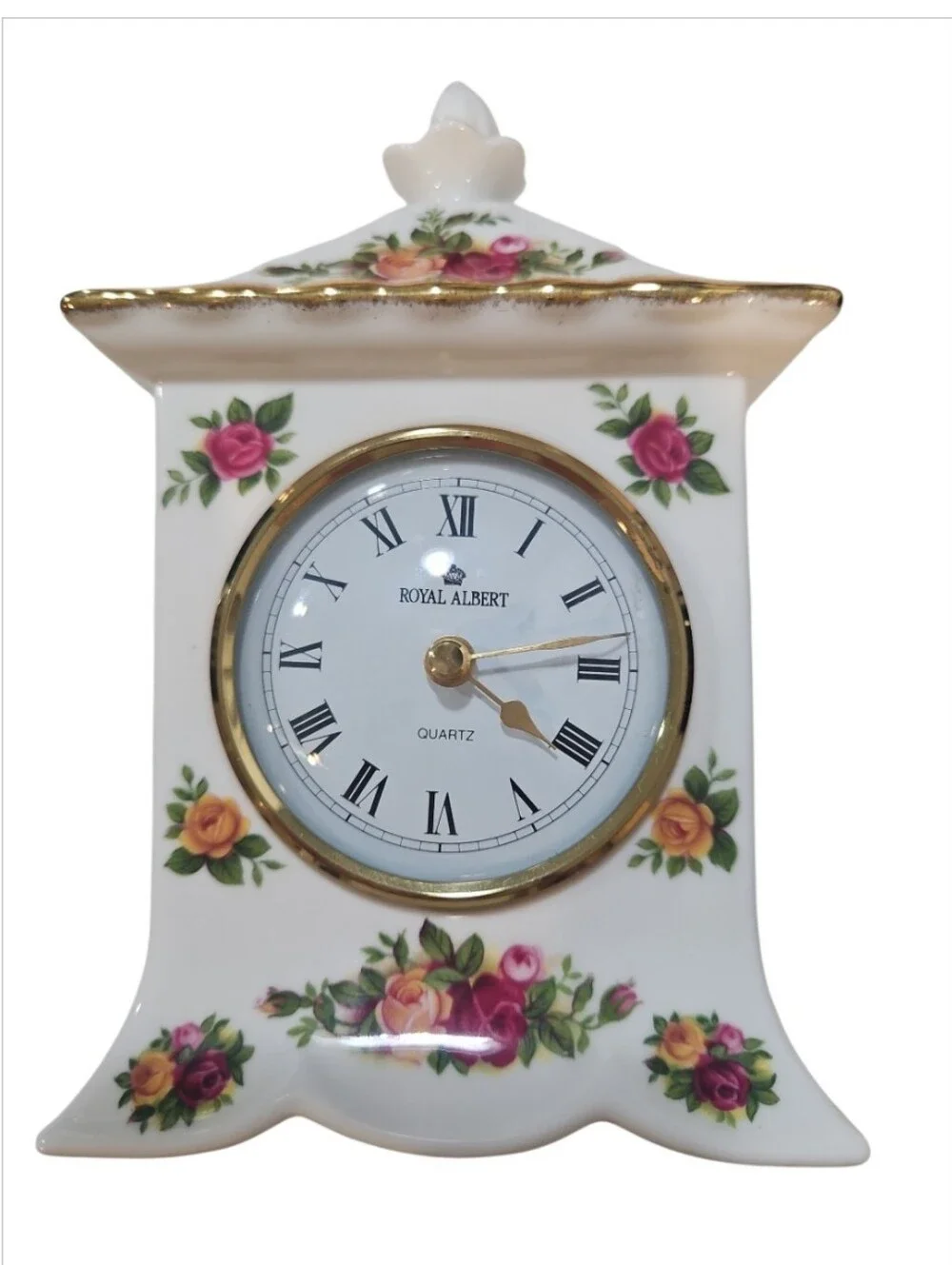 Royal Albert Cream Floral Table Clock with Gold Accents